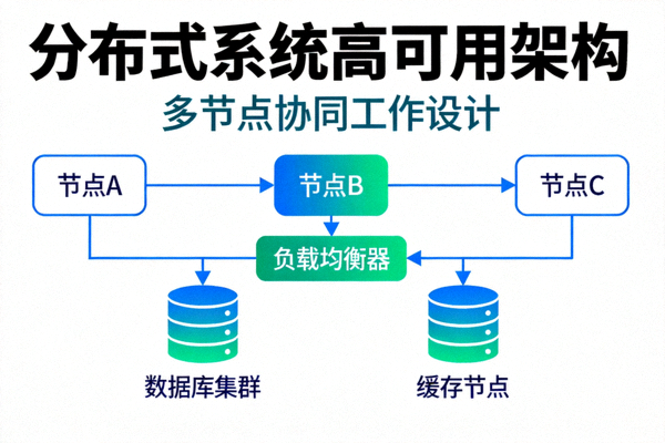 分布式系统架构示意图，展现多个节点协同工作的高可用架构设计